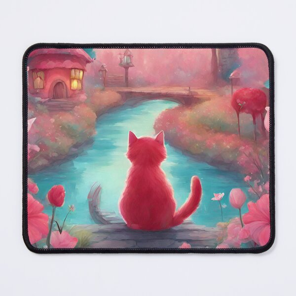 Item preview, Sweet cat fairy tale, Cute fantasy world, Pink Teal Landscape with cat,  designed and sold by 40magic.