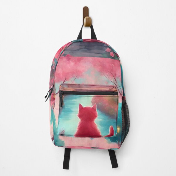 Item preview, Sweet cat fairy tale, Cute fantasy world, Pink Teal Landscape with cat, designed and sold by 40magic.