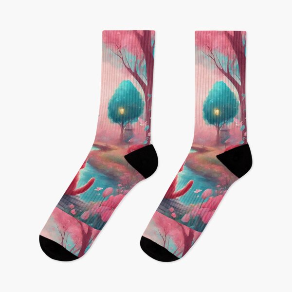Item preview, Sweet cat fairy tale, Cute fantasy world, Pink Teal Landscape with cat,  designed and sold by 40magic.