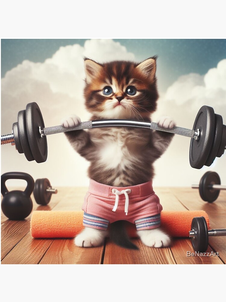 Cute Kitten Lifting Weights at the Gym Sticker