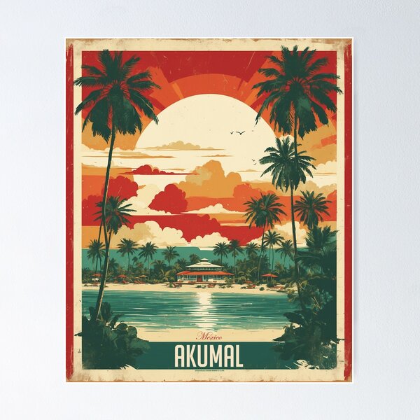 Item preview, Akumal Riviera Maya Sunset Mexico Magic Town Vintage Travel Tourism designed and sold by TravelersGems.