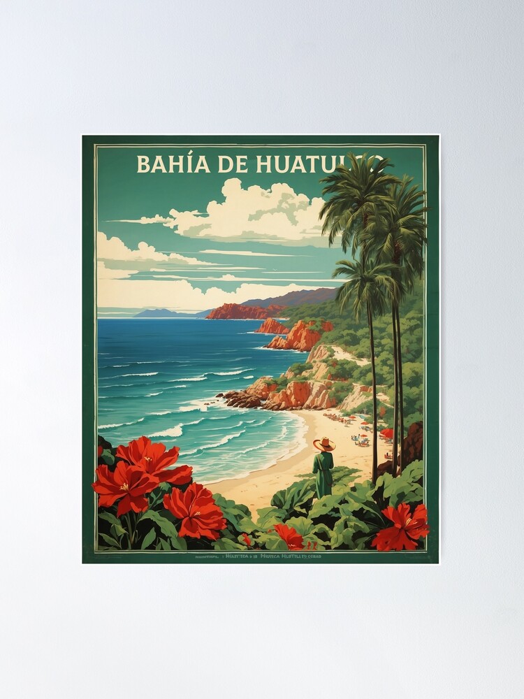 Bahía de Huatulco Oaxaca México Viajes Vintage Turismo Póster