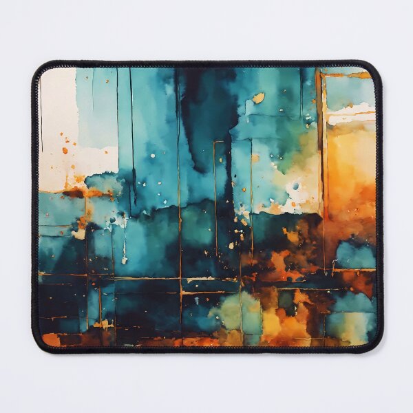 Item preview, blue abstract watercolor with hints of amber designed and sold by soulfulpalette.