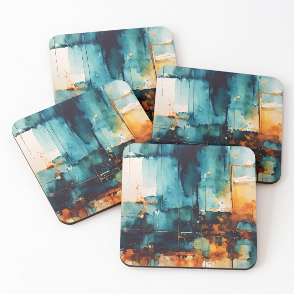 Item preview, blue abstract watercolor with hints of amber designed and sold by soulfulpalette.