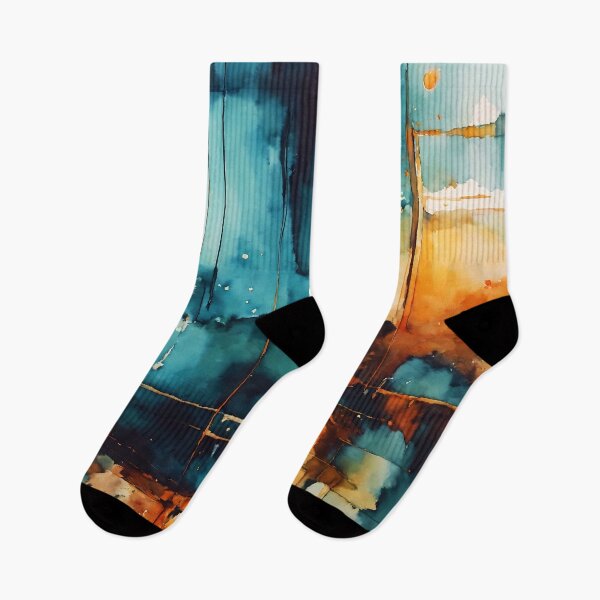 Item preview, blue abstract watercolor with hints of amber designed and sold by soulfulpalette.