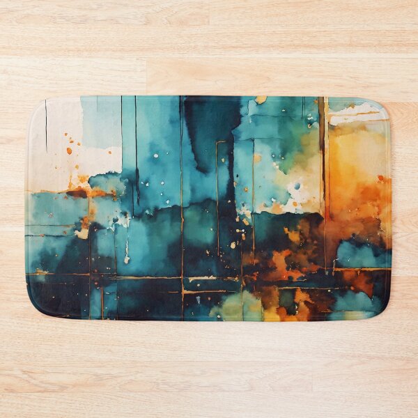 Item preview, blue abstract watercolor with hints of amber designed and sold by soulfulpalette.