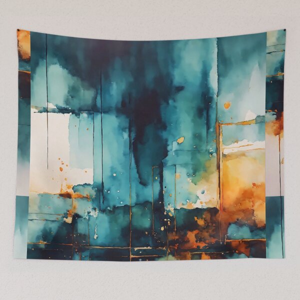 Item preview, blue abstract watercolor with hints of amber designed and sold by soulfulpalette.