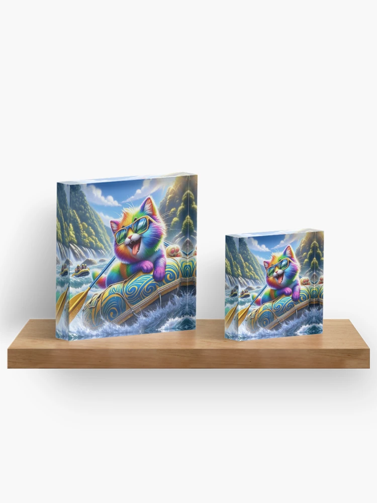 Thumbnail 3 of 5, Acrylic Block, Title: Rainbow River Rascal designed and sold by Sienna Hamilton-Katene.