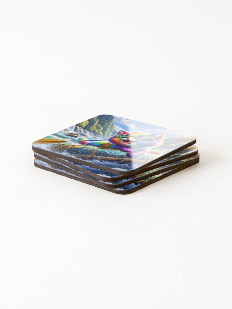Thumbnail 4 of 5, Coasters (Set of 4), Title: Rainbow River Rascal designed and sold by NesianUnity.