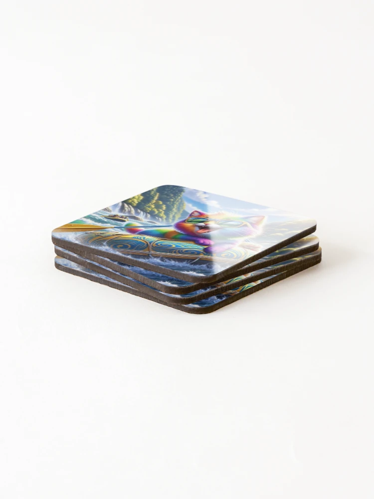Thumbnail 4 of 5, Coasters (Set of 4), Title: Rainbow River Rascal   designed and sold by Sienna Hamilton-Katene.