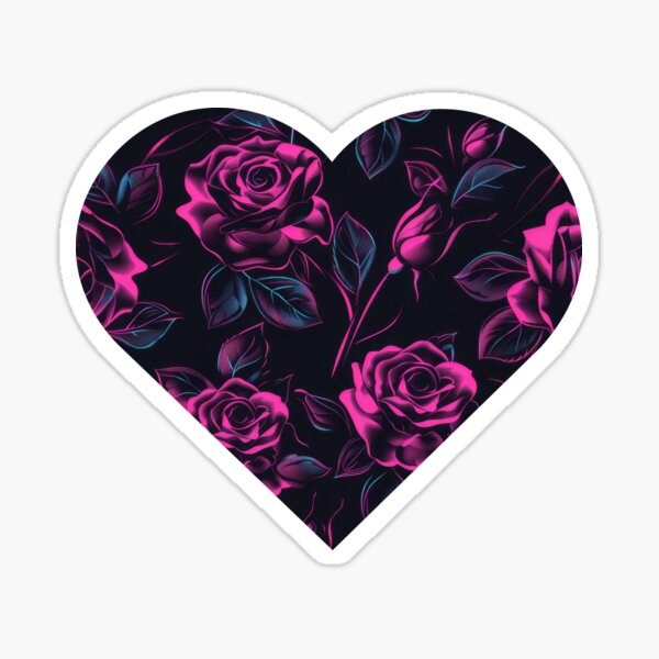 Pretty pink and blue neon roses print Sticker