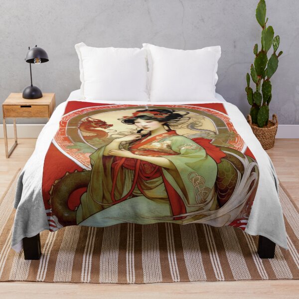 Item preview, Chinese Year of the Dragon Painting Alphonse Mucha Inspired designed and sold by retrographics.