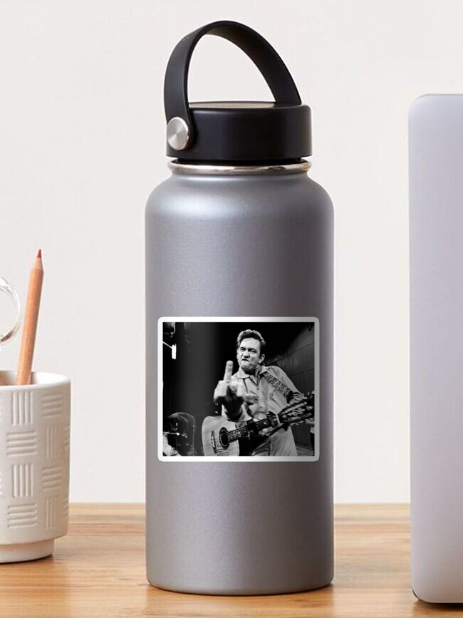 Thumbnail 1 of 3, Sticker, Johnny Cash With Guitar Painting designed and sold by romeoHellen.