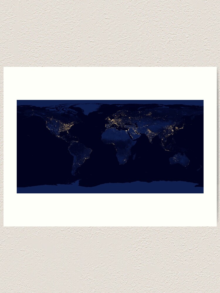 Alternate view of Earth at Night NASA Satellite Image Art Print