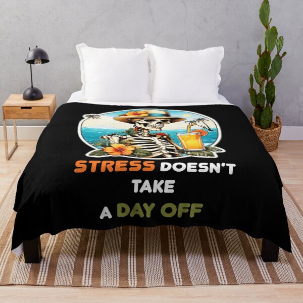 Item preview, Stress Doesn't Take a Day Off - Skeleton on a Beach designed and sold by Ridiculam Toga.