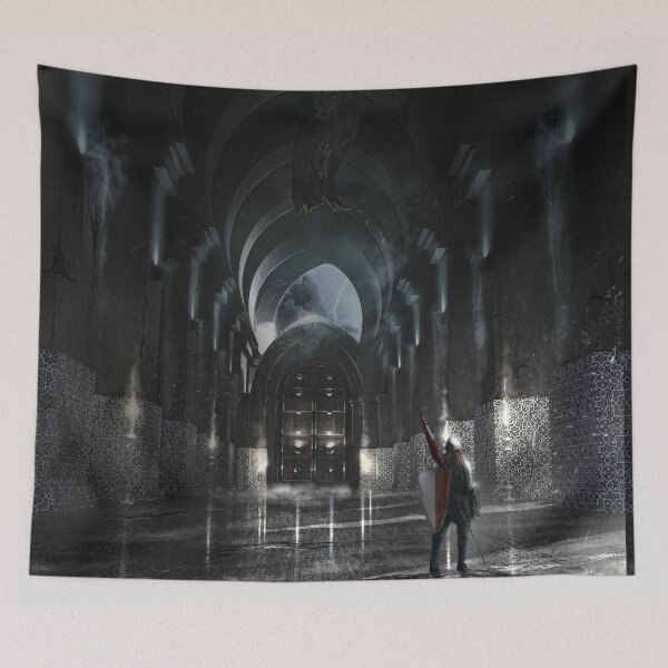 Item preview, A warrior messenger advances toward a door that hides a dangerous secret on a stormy night designed and sold by François Roebben.