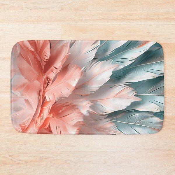 Item preview, White, turquoise and peach fuzz feather mandala designed and sold by Fantasyplus.