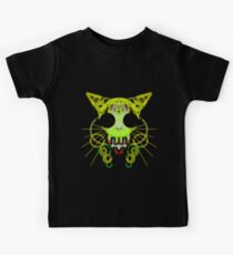 Cute Cat Skull - black and green Kids Tee