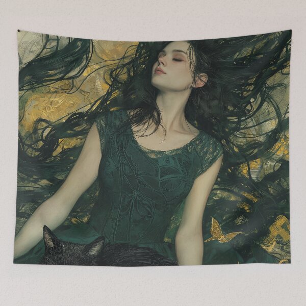 Item preview, Enchanted Serenity - Fantasy Art Print of a Girl and Her Cat designed and sold by 33wolvesdesigns.