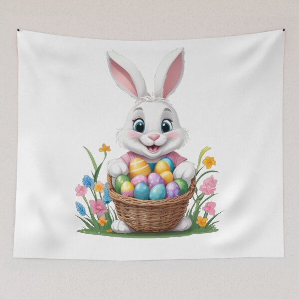 Item preview, Cute Bunny With Basket Full Of Easter Eggs designed and sold by AleksKos.