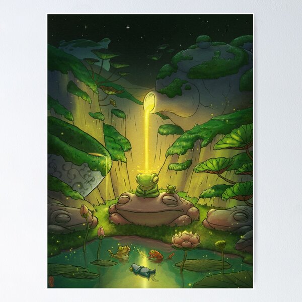 Item preview, tea time frog meditation asian artwork illustration designed and sold by DingHuArt.