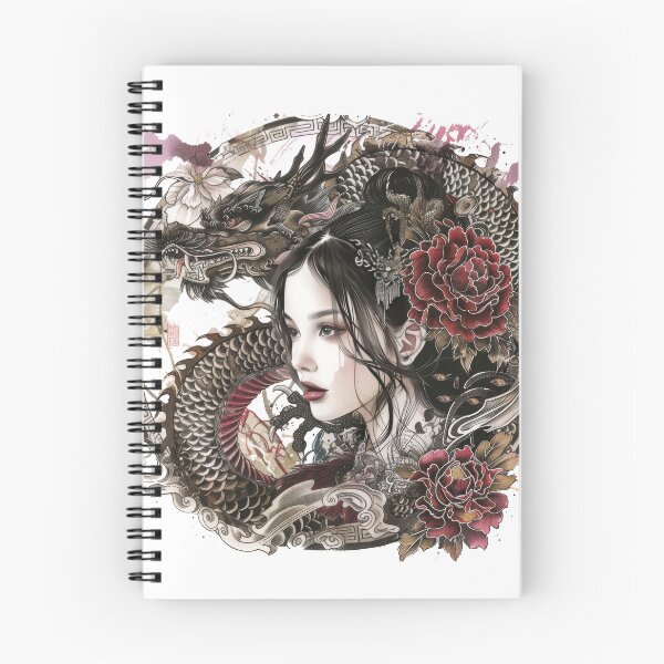 Item preview, Japanese Woman And Dragon. Tattoo Style Art designed and sold by Lucy Goosy Art.