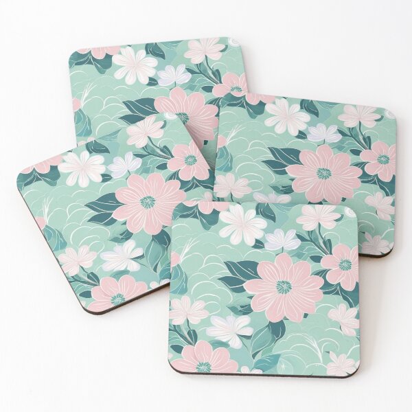 Item preview, White Pink Flowers on Light Blue Grey Background designed and sold by insightful-ai.