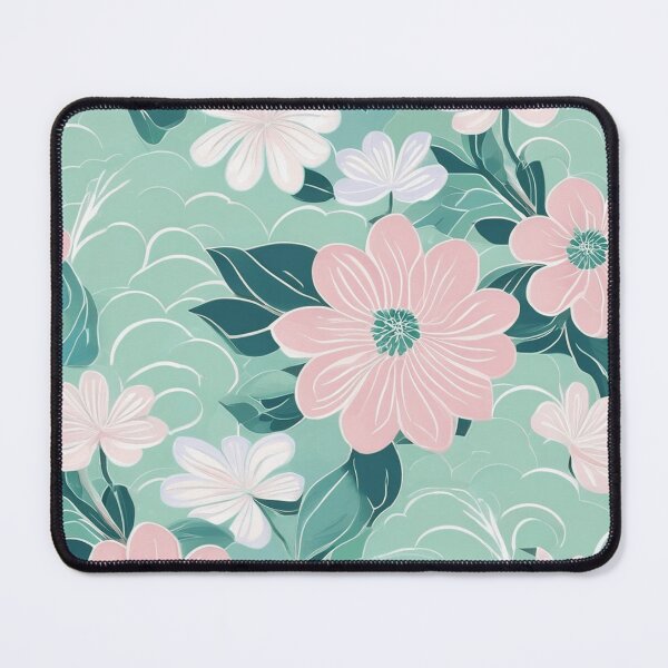 Item preview, White Pink Flowers on Light Blue Grey Background designed and sold by insightful-ai.