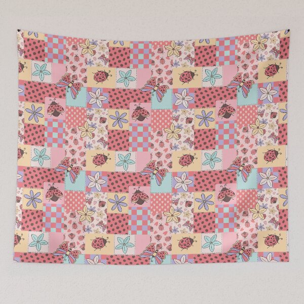 Item preview, Ladybug and Butterfly Patchwork Floral Checker designed and sold by CreativeDraws42.