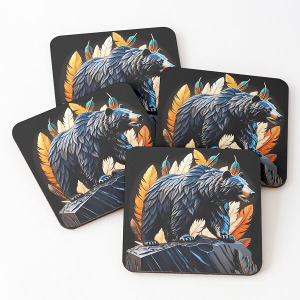 Item preview, Obsidian Bear Statue with Feathers, Ai Generated Art  designed and sold by ACC .