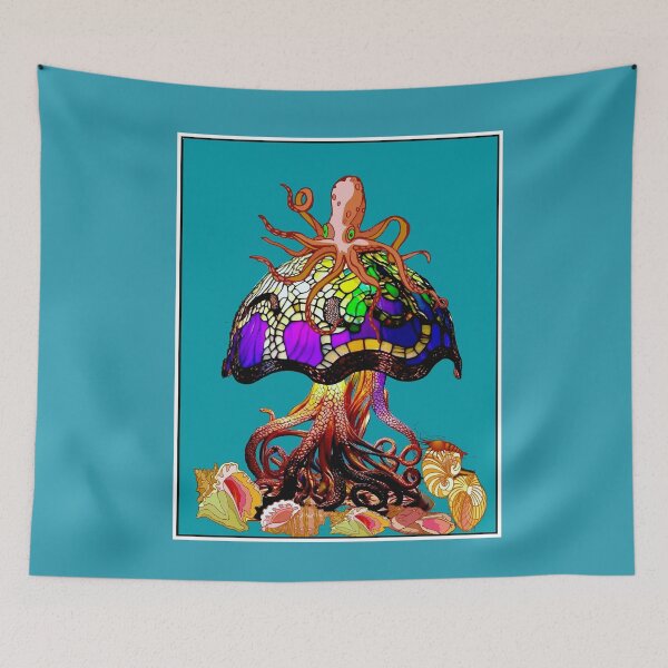 Item preview, Octopus and Shells Mushroom Comic Fantasy Lamp Print designed and sold by posterbobs.
