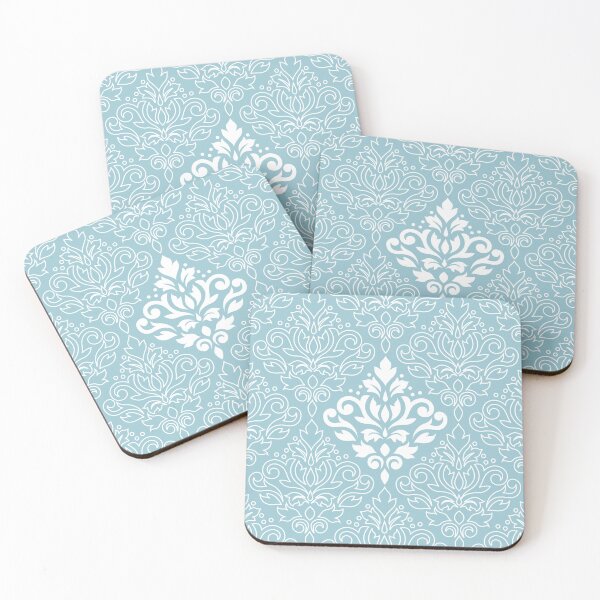 Item preview, Scroll Damask Lg Pattern Mid White+Line on Blue designed and sold by NataliePaskell.