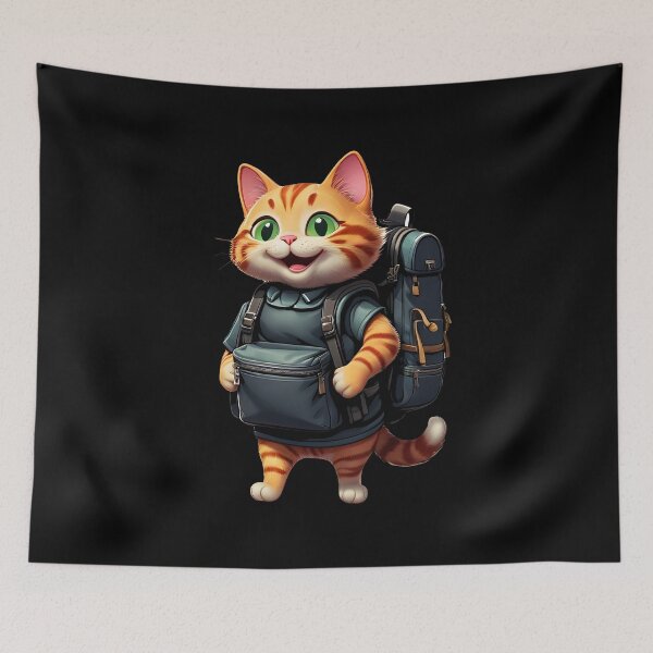 Item preview, Sticker of a happy cat with a backpack on its back isolated on black designed and sold by MPDesign84.