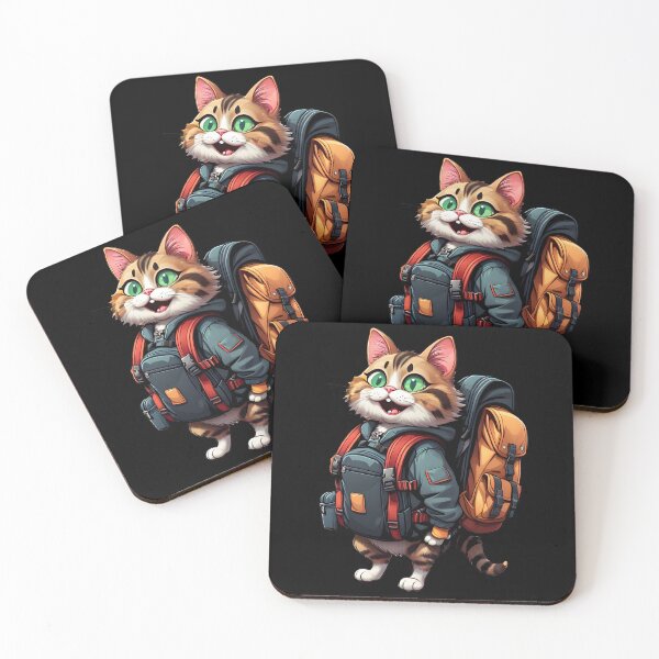 Item preview, Sticker of a happy cat with a backpack on its back isolated on black designed and sold by MPDesign84.