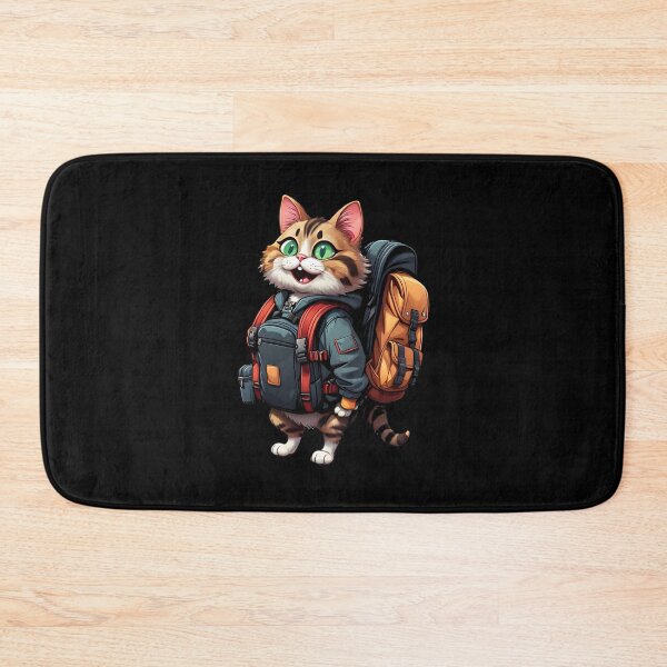 Item preview, Sticker of a happy cat with a backpack on its back isolated on black designed and sold by MPDesign84.