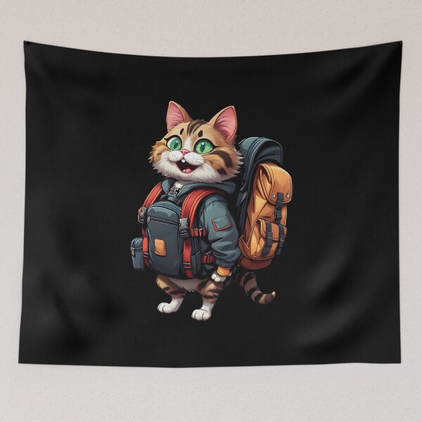 Item preview, Sticker of a happy cat with a backpack on its back isolated on black designed and sold by MPDesign84.