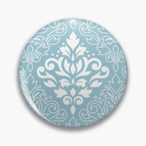 Item preview, Scroll Damask Lg Pattern Mid White+Line on Blue designed and sold by NataliePaskell.