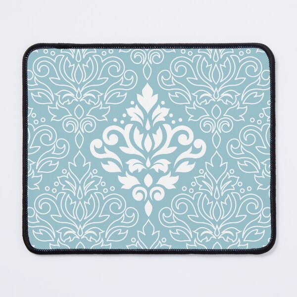 Item preview, Scroll Damask Lg Pattern Mid White+Line on Blue designed and sold by NataliePaskell.