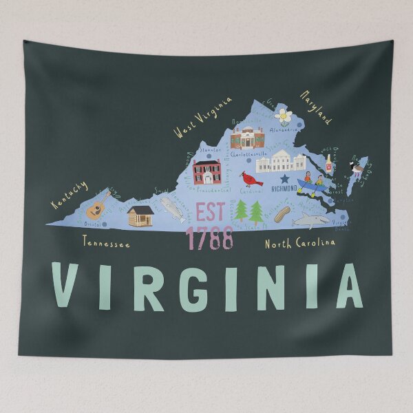 Item preview, Virginia, United States, Illustrated Decorative Map By Carla Daly designed and sold by Carla Daly.