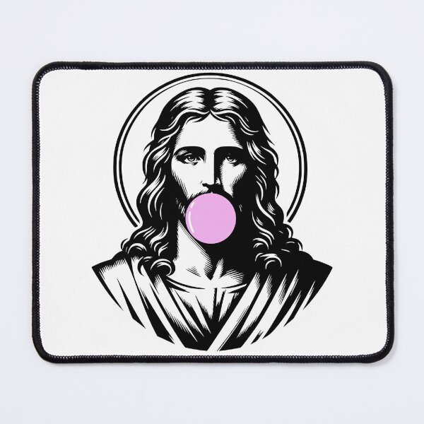 Item preview, Funny Jesus blowing pink bubblegum bubble, humorous religious Christ design designed and sold by LuxindaSwirl.