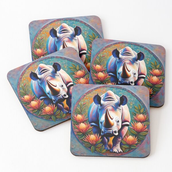 Item preview, Rhino in Circle with proteas designed and sold by Conservation Art Emporium.