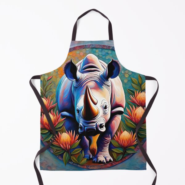 Aperçu de l'œuvre Rhino en cercle avec protéas créée et vendue par Conservation Art Emporium.
