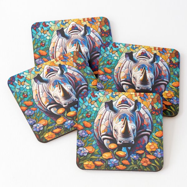 Item preview, Stained glass rhino designed and sold by Conservation Art Emporium.