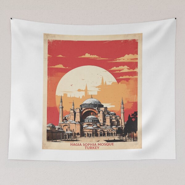 Item preview, Hagia Sophia Grand Mosque Sunset Turkey Vintage Travel Poster designed and sold by TravelersGems.