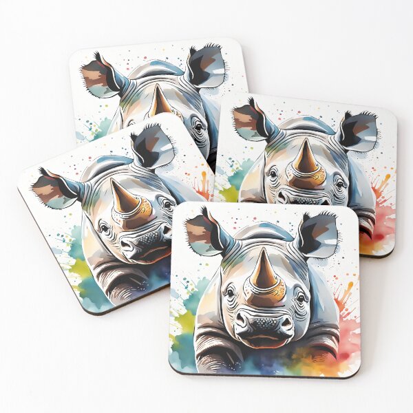 Item preview, Rhino with colourful watercolour background designed and sold by Conservation Art Emporium.