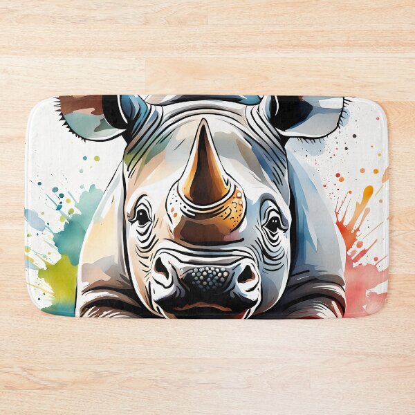 Item preview, Rhino with colourful watercolour background designed and sold by Conservation Art Emporium.