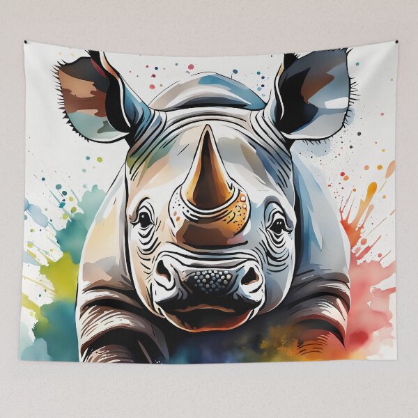 Item preview, Rhino with colourful watercolour background designed and sold by Conservation Art Emporium.
