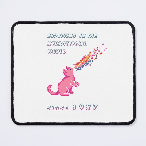 Item preview, Surviving in the Neurotypical World since 1987, pixel art cat designed and sold by MeowcuryRising.
