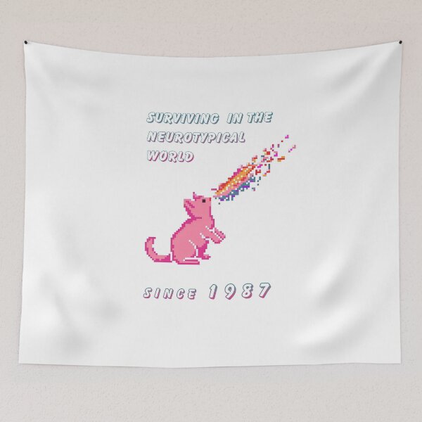 Item preview, Surviving in the Neurotypical World since 1987, pixel art cat designed and sold by MeowcuryRising.