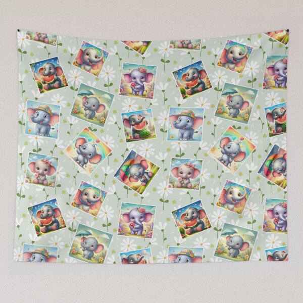 Item preview, Funny Elephant Happy Flower Seamless Pattern E01 designed and sold by BeebooDesign.